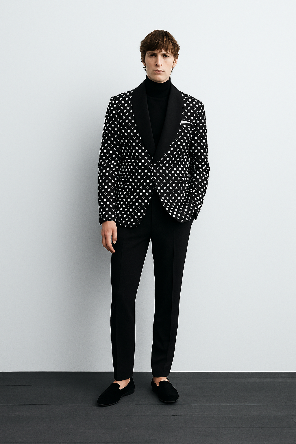 Black Jacquard Pattern Tuxedo Suit – Premium Shawl Lapel