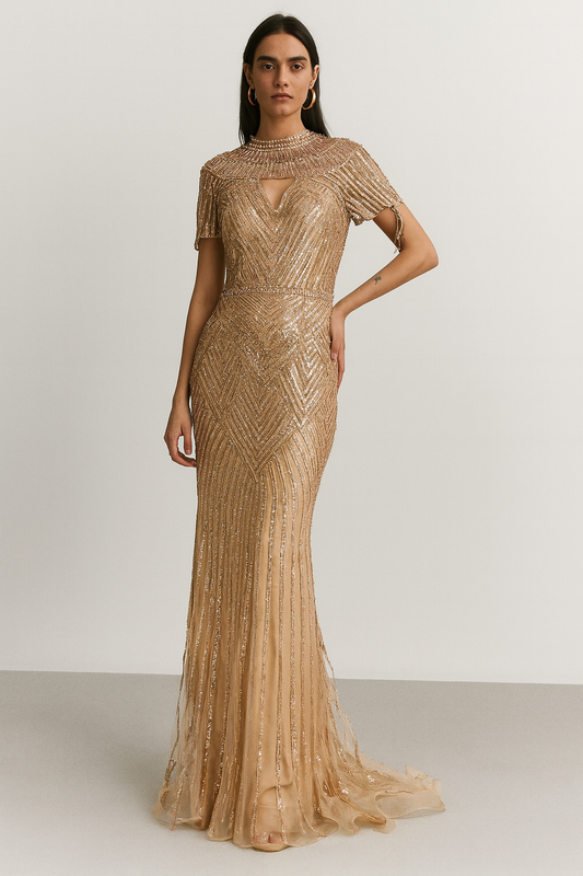 Gold Beaded Art Deco Gown