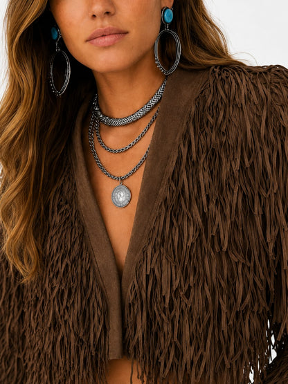 Mocha Fringe Crop Jacket
