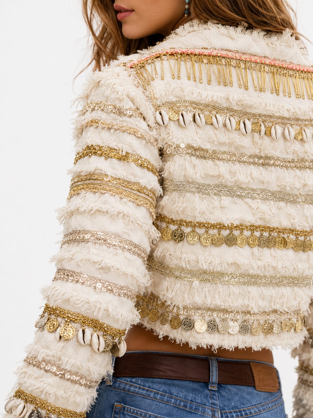 Ivory Fringe Textured Cropped Jacket