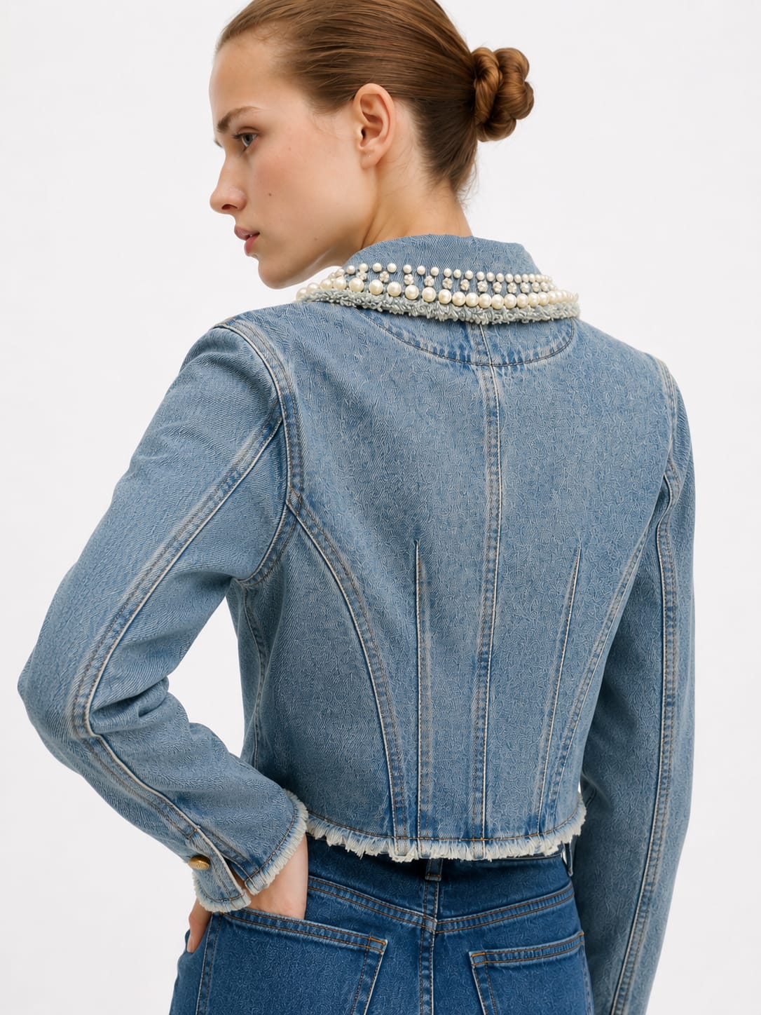 Pearl Collar Denim Jacket