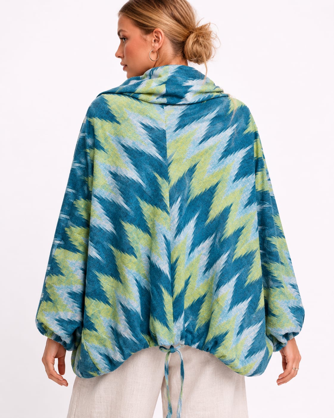 Blue Ikat Zip-Up Oversized Jacket