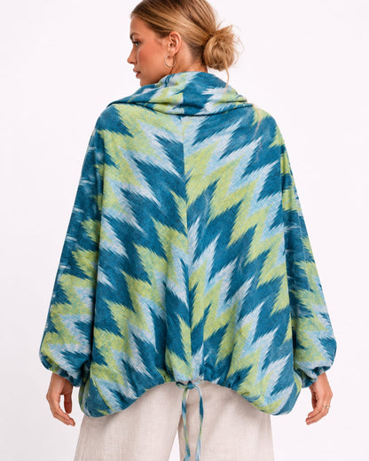 Blue Ikat Zip-Up Oversized Jacket