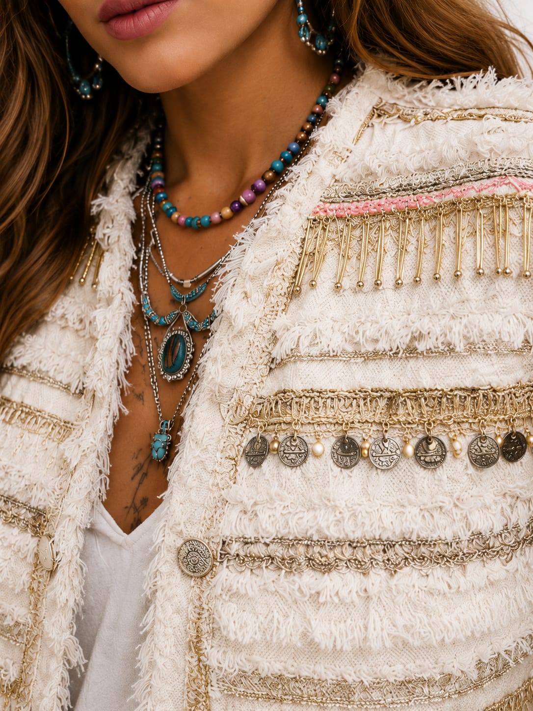 Ivory Fringe Textured Cropped Jacket