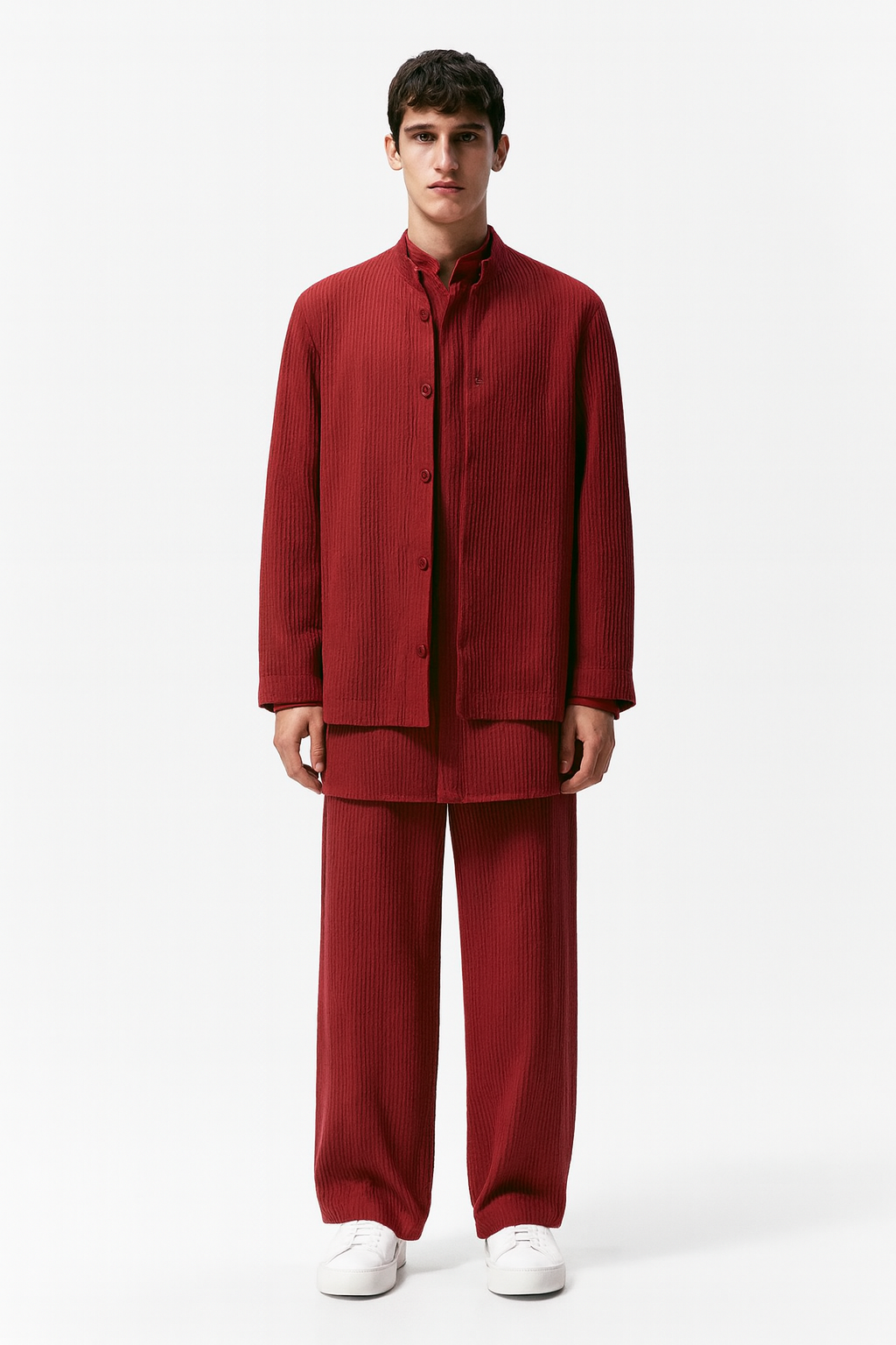 Deep Maroon Textured Indo-Western Set