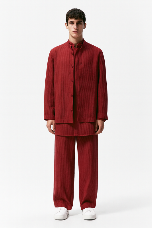 Deep Maroon Textured Indo-Western Set