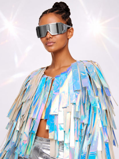Holographic Fringe Cape Jacket