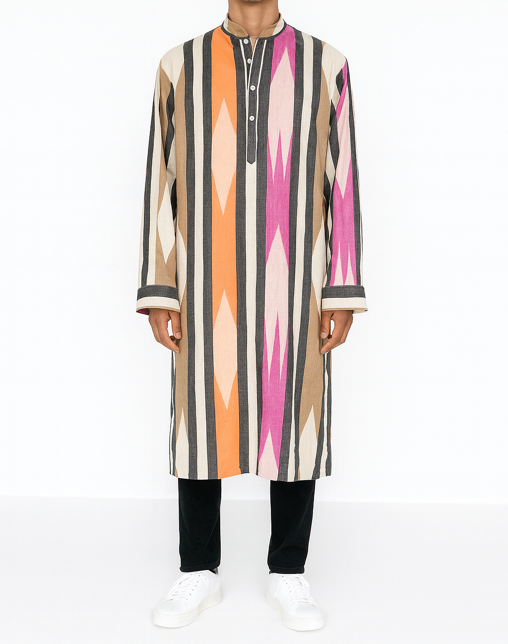 Multicolour Vertical Ikat-Style Long Kurta