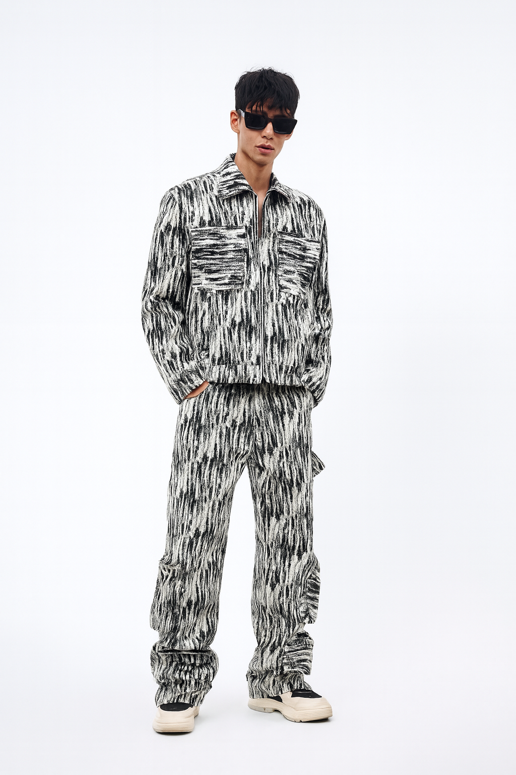 Monochrome Brushstroke Textured Co-Ord Set