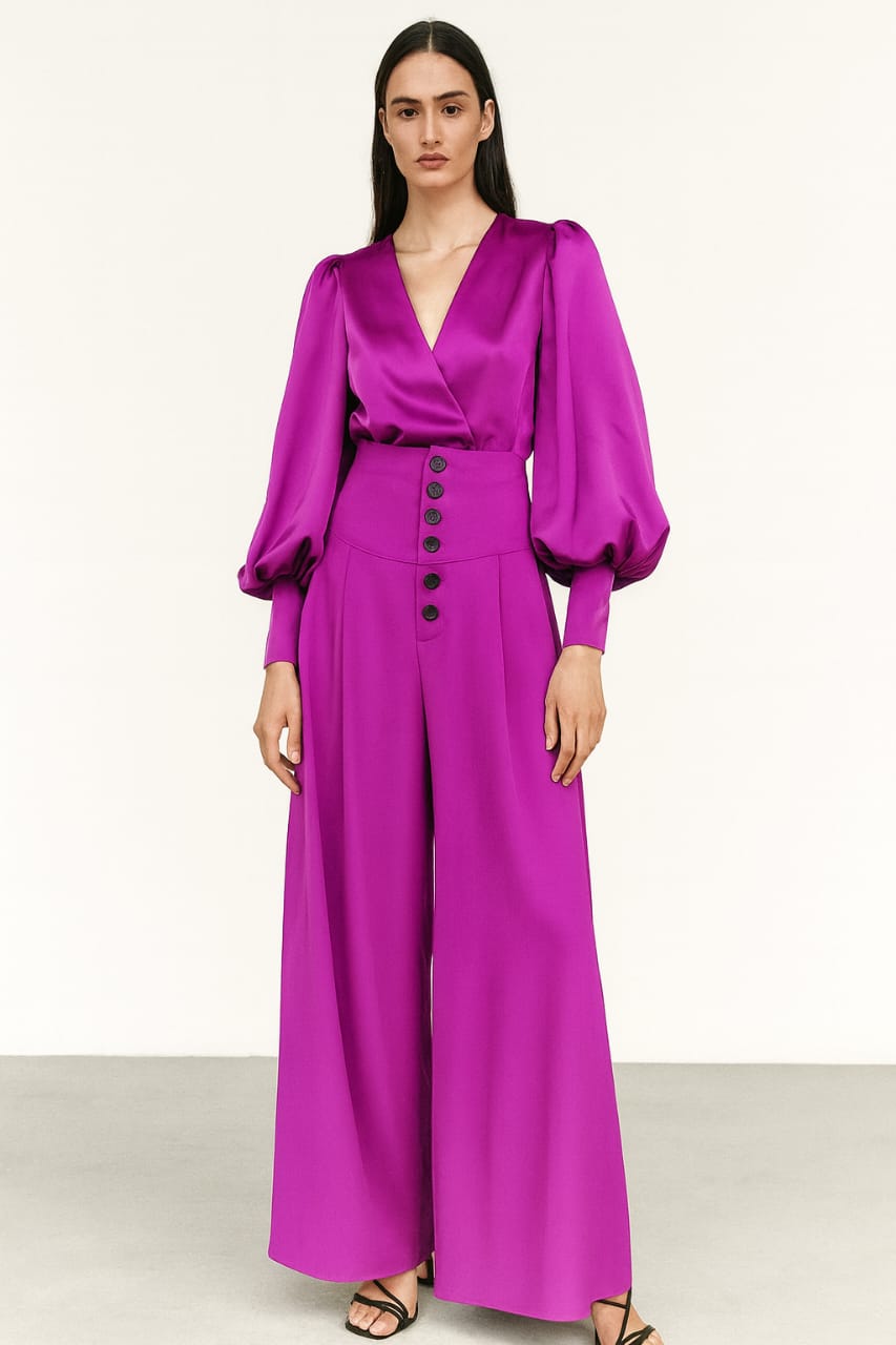 Fuchsia Satin trousers