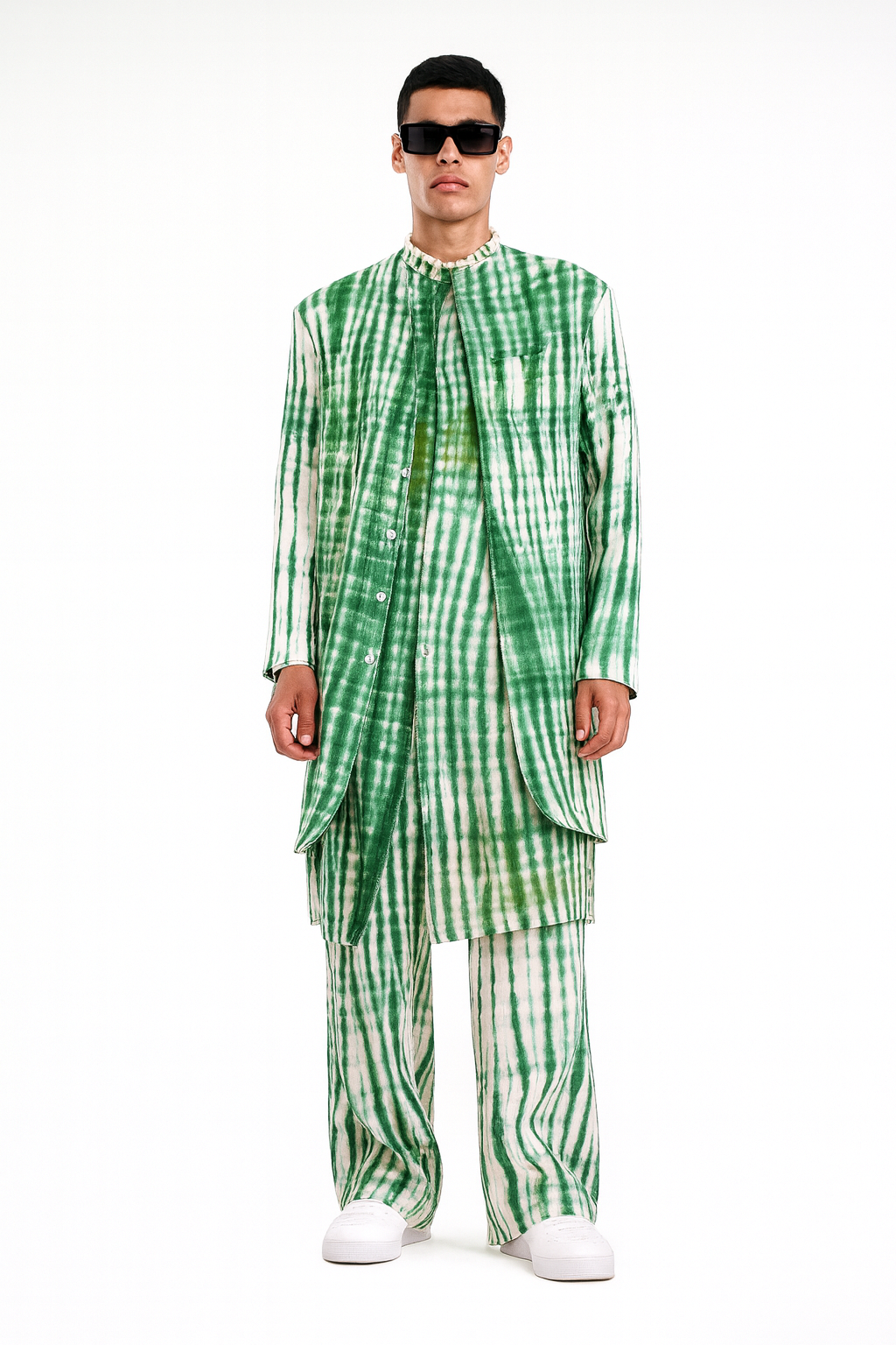 Green Tie-Dye Indo-Western Set