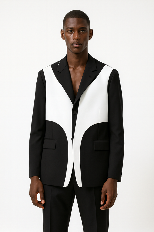 Black & White Contrast Panel Blazer