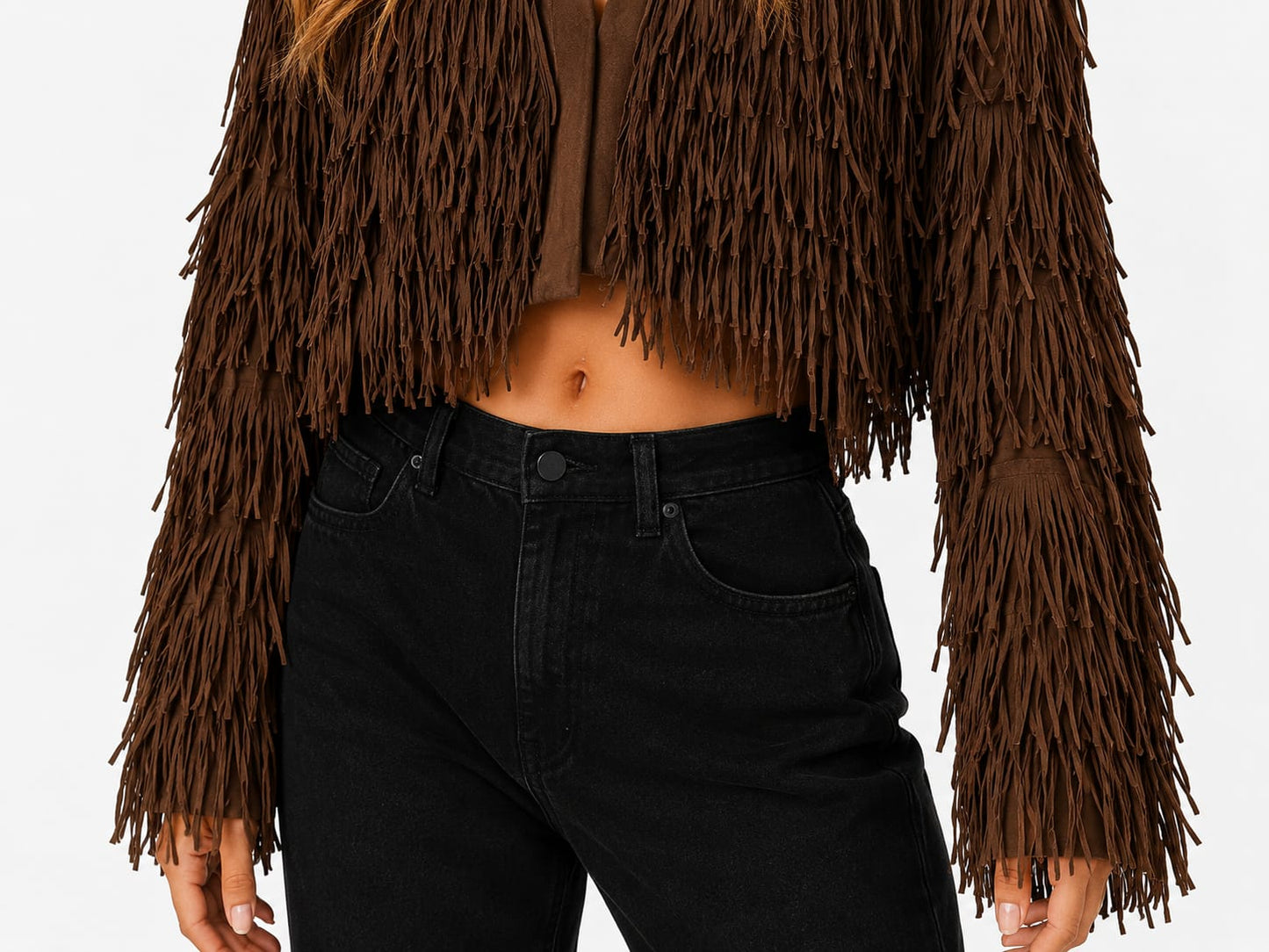 Mocha Fringe Crop Jacket