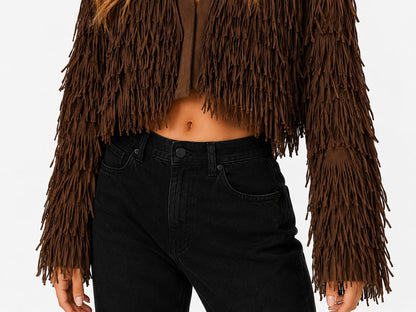 Mocha Fringe Crop Jacket