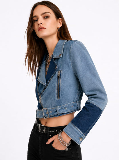 Belted Biker Denim Jacket