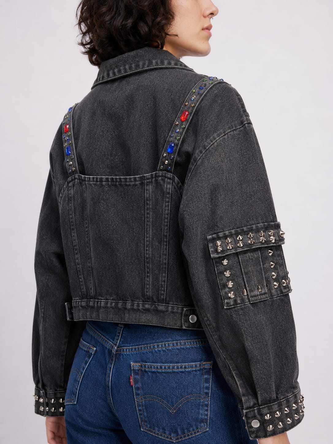 Studded Embellished Black Denim Jacket
