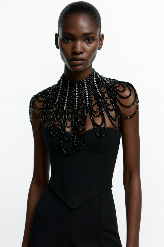 Noir Crystal Drape Necklace