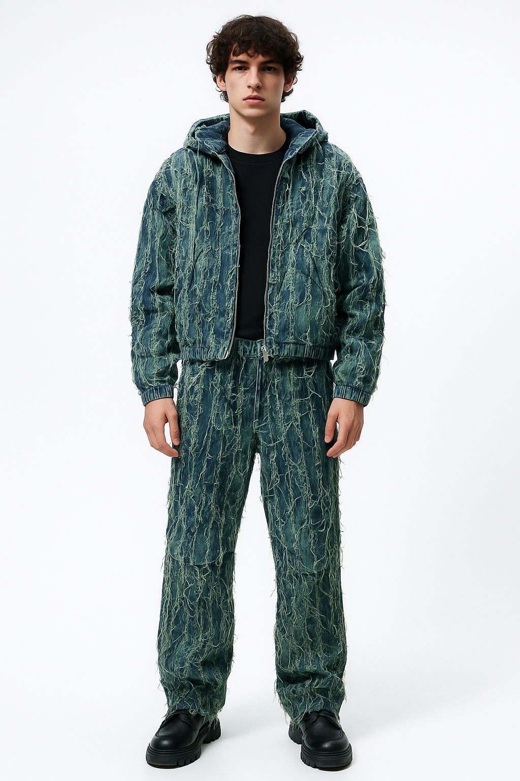 Distressed Forest Denim Textured Co-Ord Set