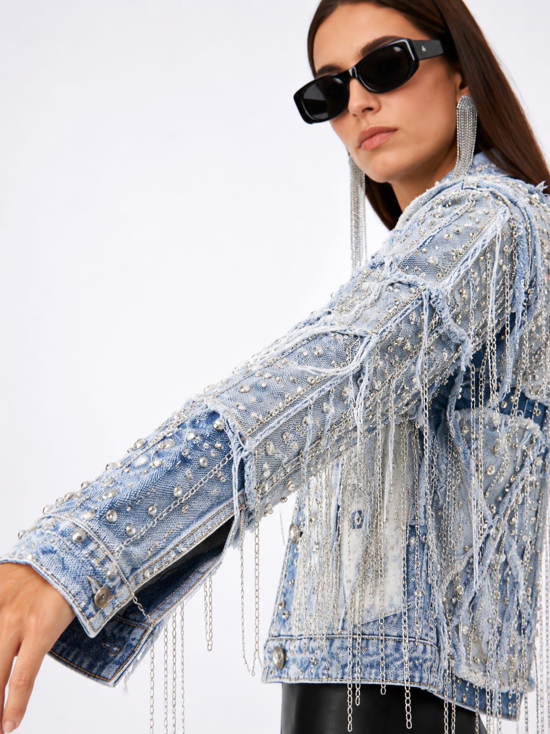 Embellished Distressed Denim Jacket