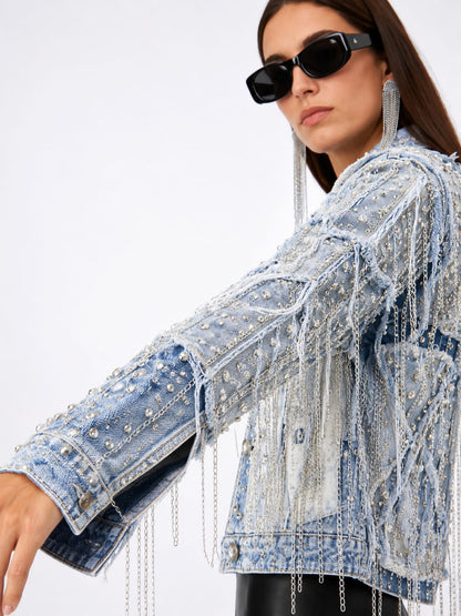 Embellished Distressed Denim Jacket