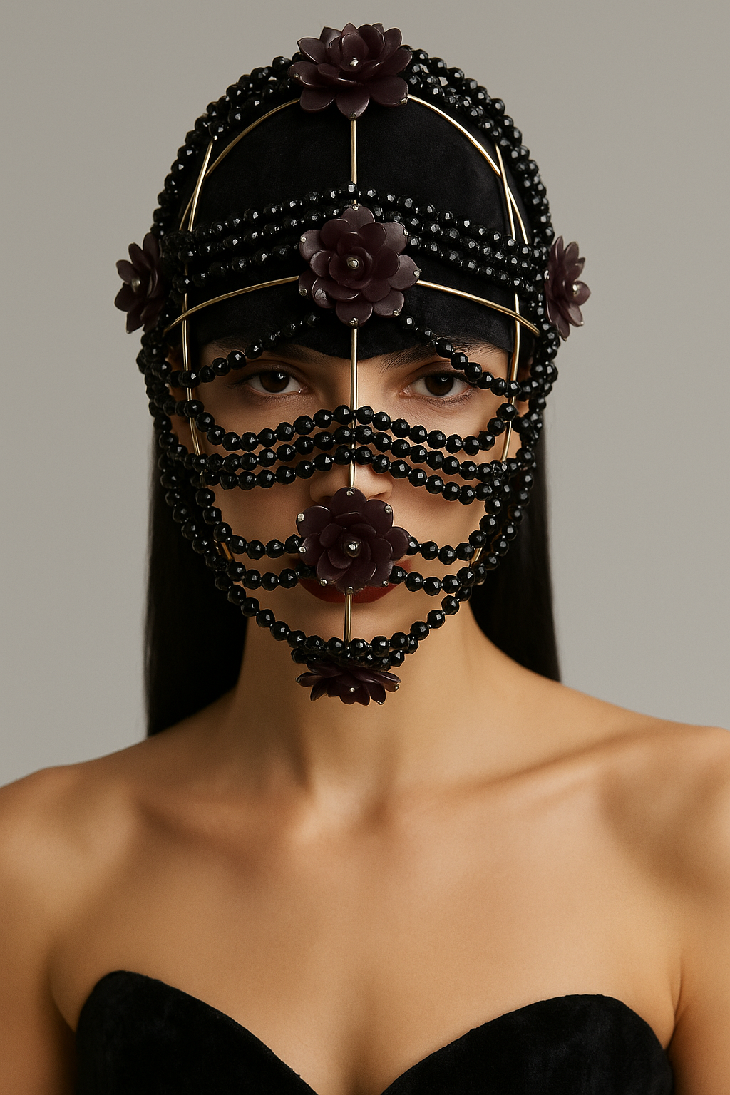 Noir Bloom Beaded Mask