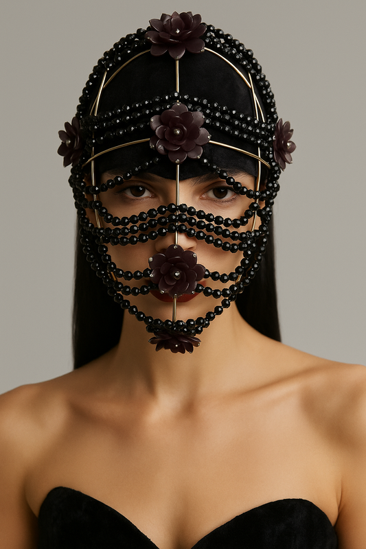 Noir Bloom Beaded Mask