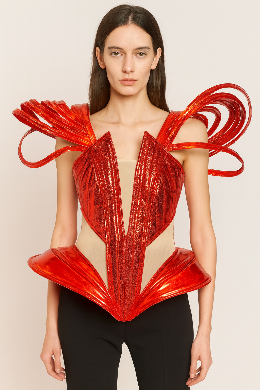 Red Sculpted Futuristic Corset