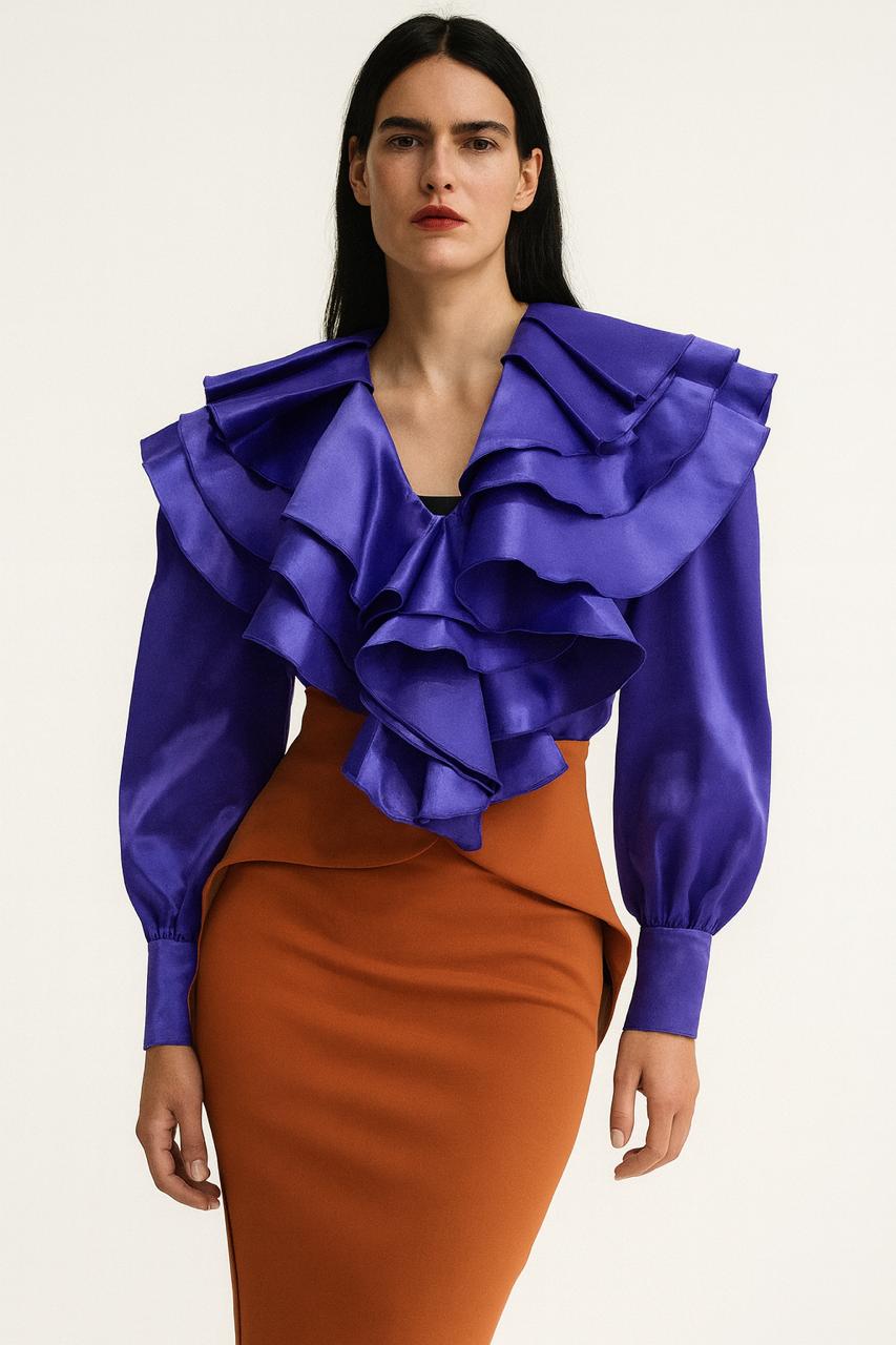 Royal purple Cascade Ruffle Blouse