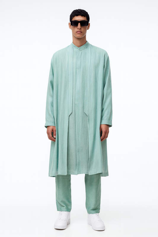 Aqua Textured Layered Indo-Western Set