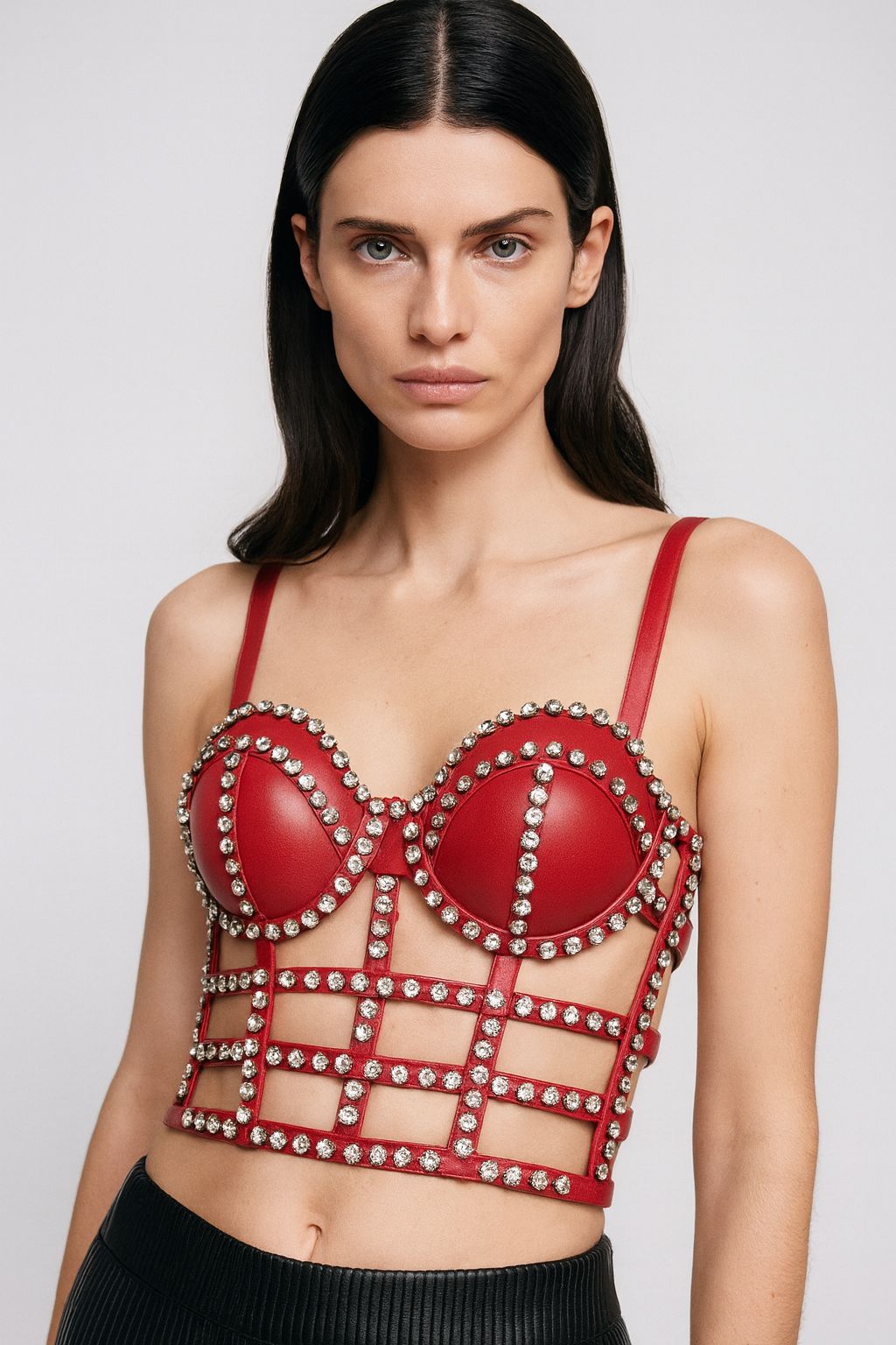 Red Crystal Cage Corset Top