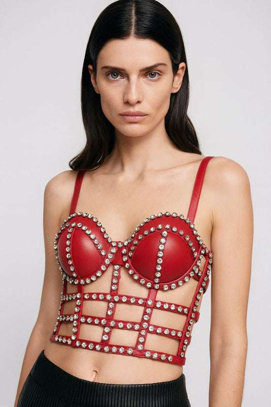 Red Crystal Cage Corset Top