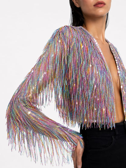 Multicolor shimmer tassel jacket