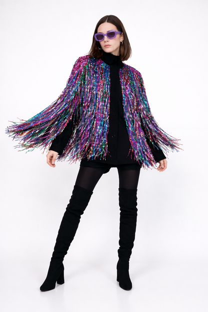 Multicolor Sequin Fringe Statement Jacket