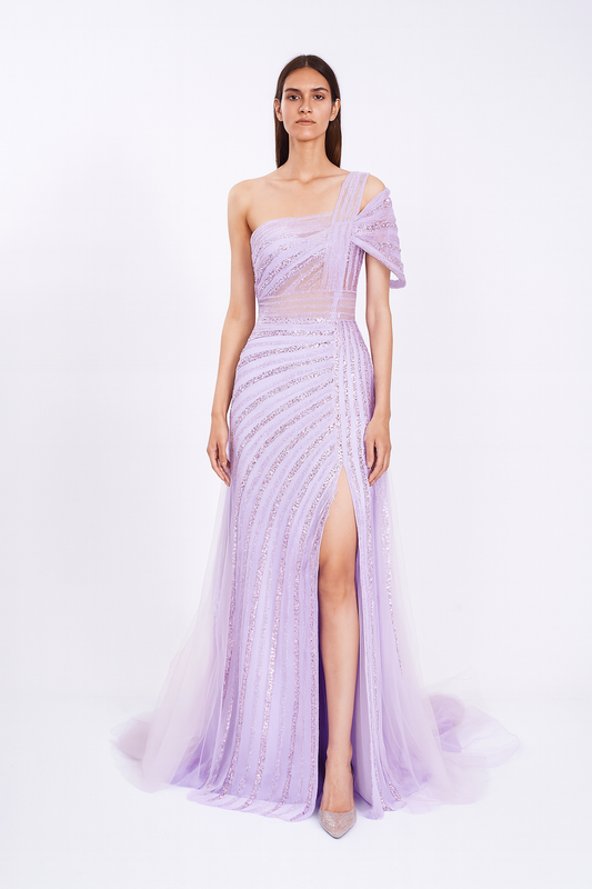 Lavender Radiance One-Shoulder Gown