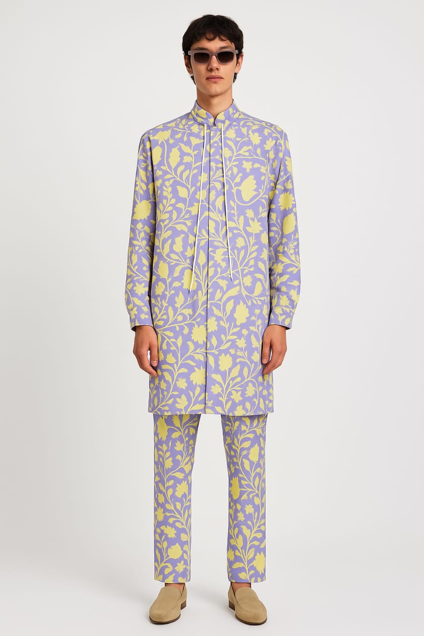 Lavender & Yellow Floral Indo-Western Set
