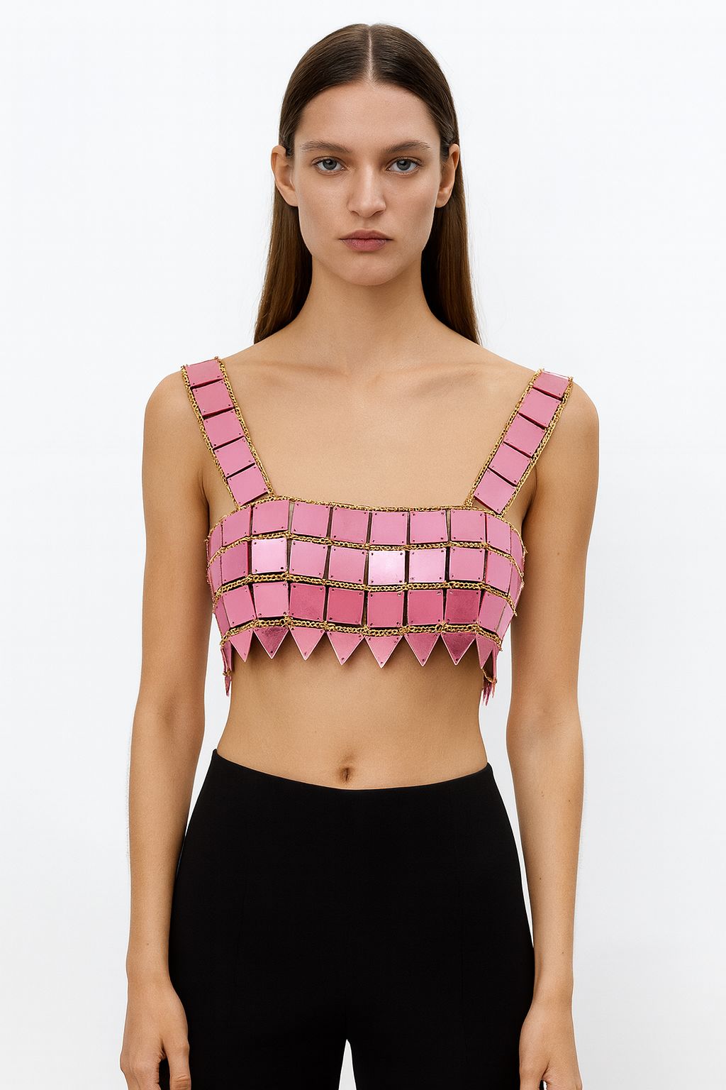 Pink Geometric Chain-Link Crop Top