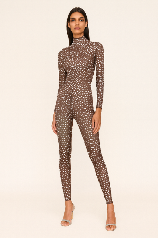 Mocha Speckle Mesh Jumpsuit