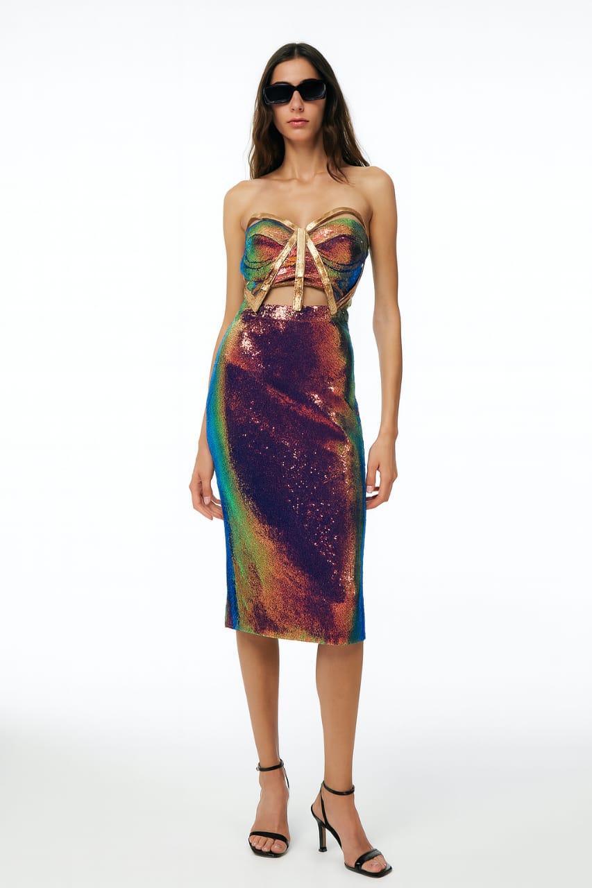 Rainbow Sequin Metallic Skirt Set