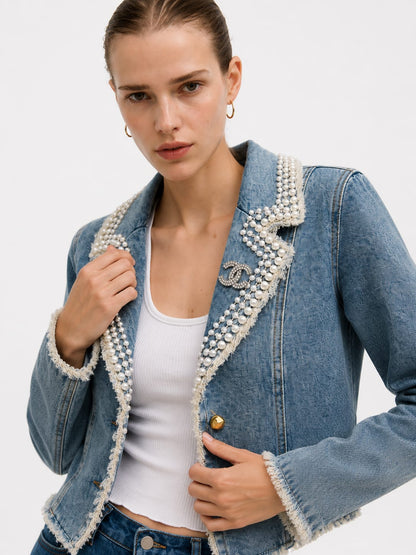 Pearl Collar Denim Jacket