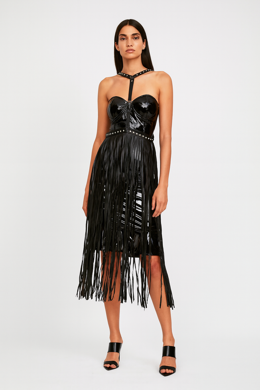Midnight Fringe Leather Harness Dress
