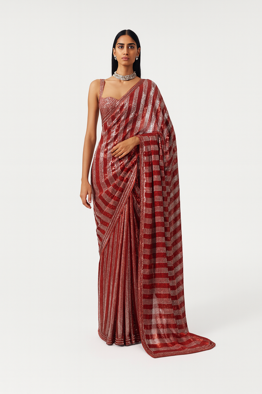 Crimson Gleam Metallic Saree