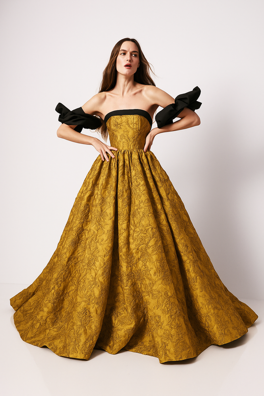 Golden Opulence Brocade Gown