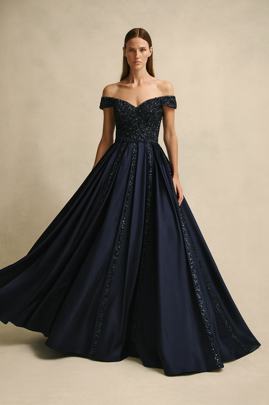 Midnight Majesty Off-Shoulder Gown