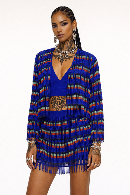 Blue tassel boho jacket