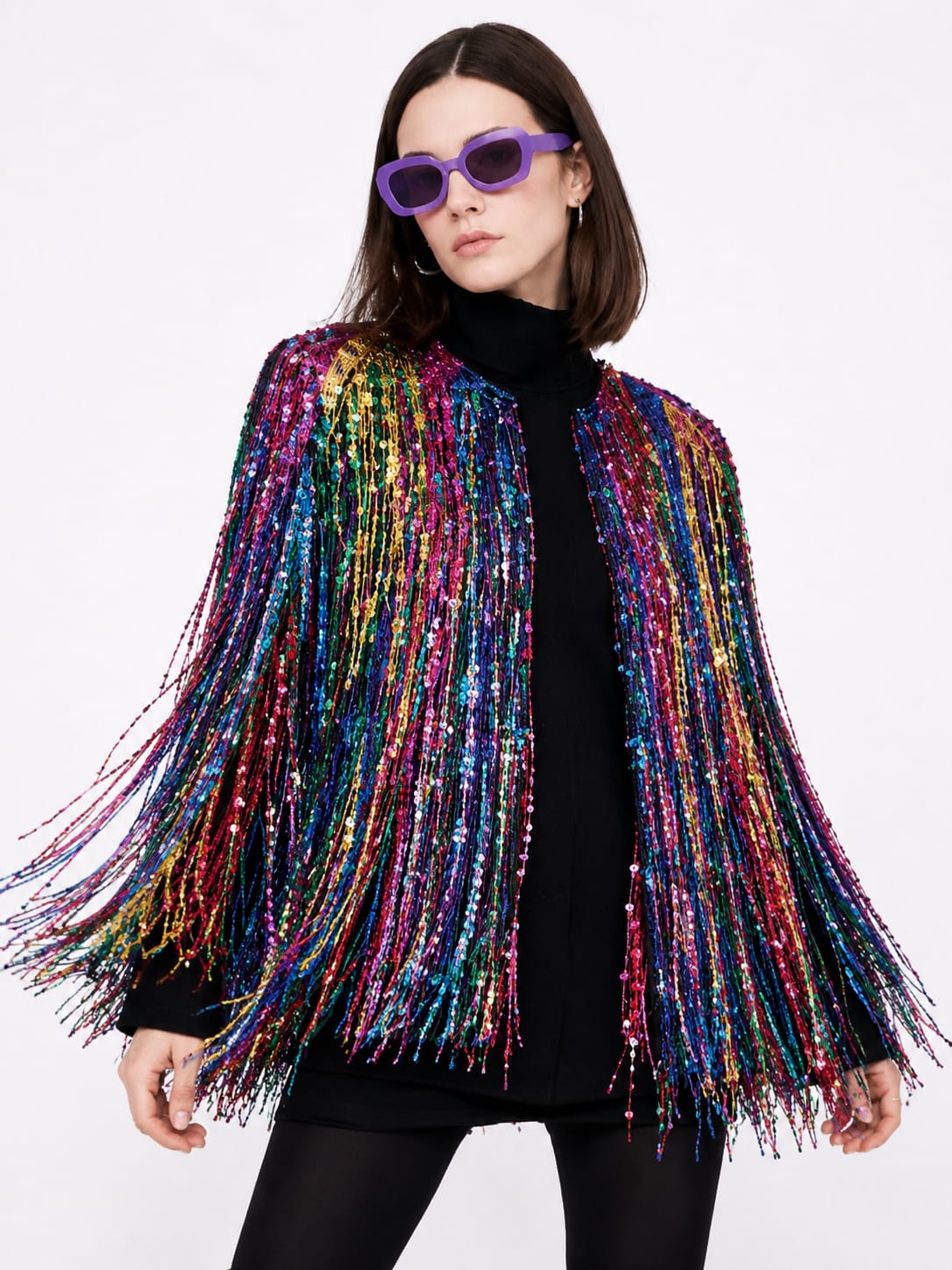 Multicolor Sequin Fringe Statement Jacket