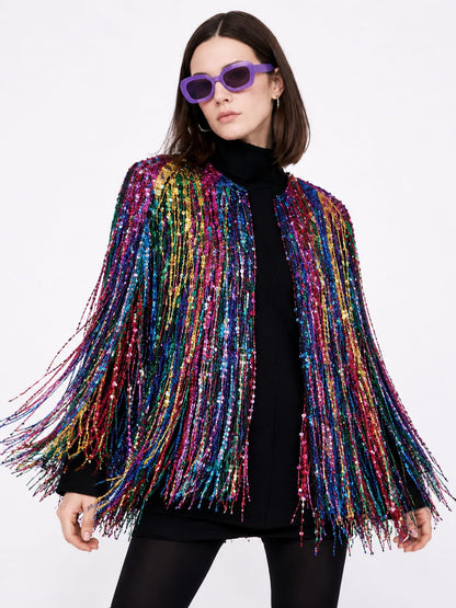 Multicolor Sequin Fringe Statement Jacket