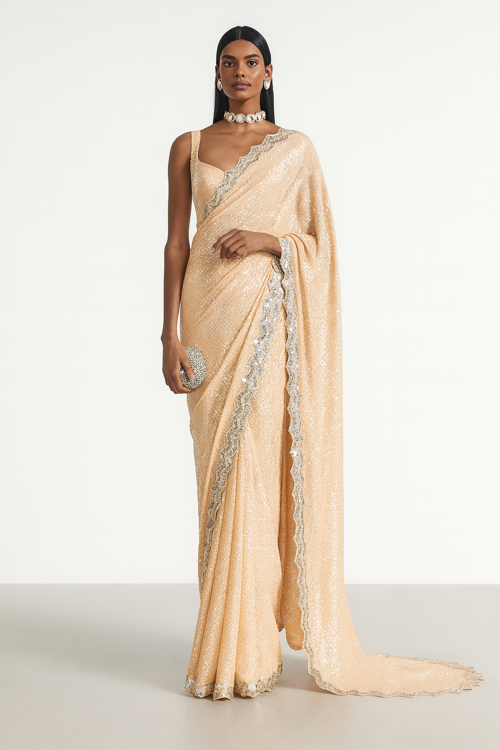 Champagne Glow Sequin Saree