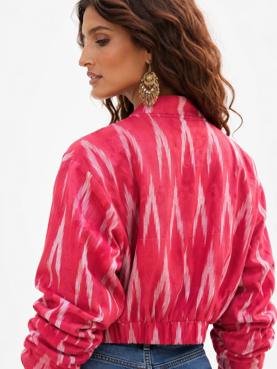 Pink Ikat Crop Bomber Jacket