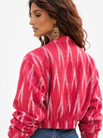 Pink Ikat Crop Bomber Jacket