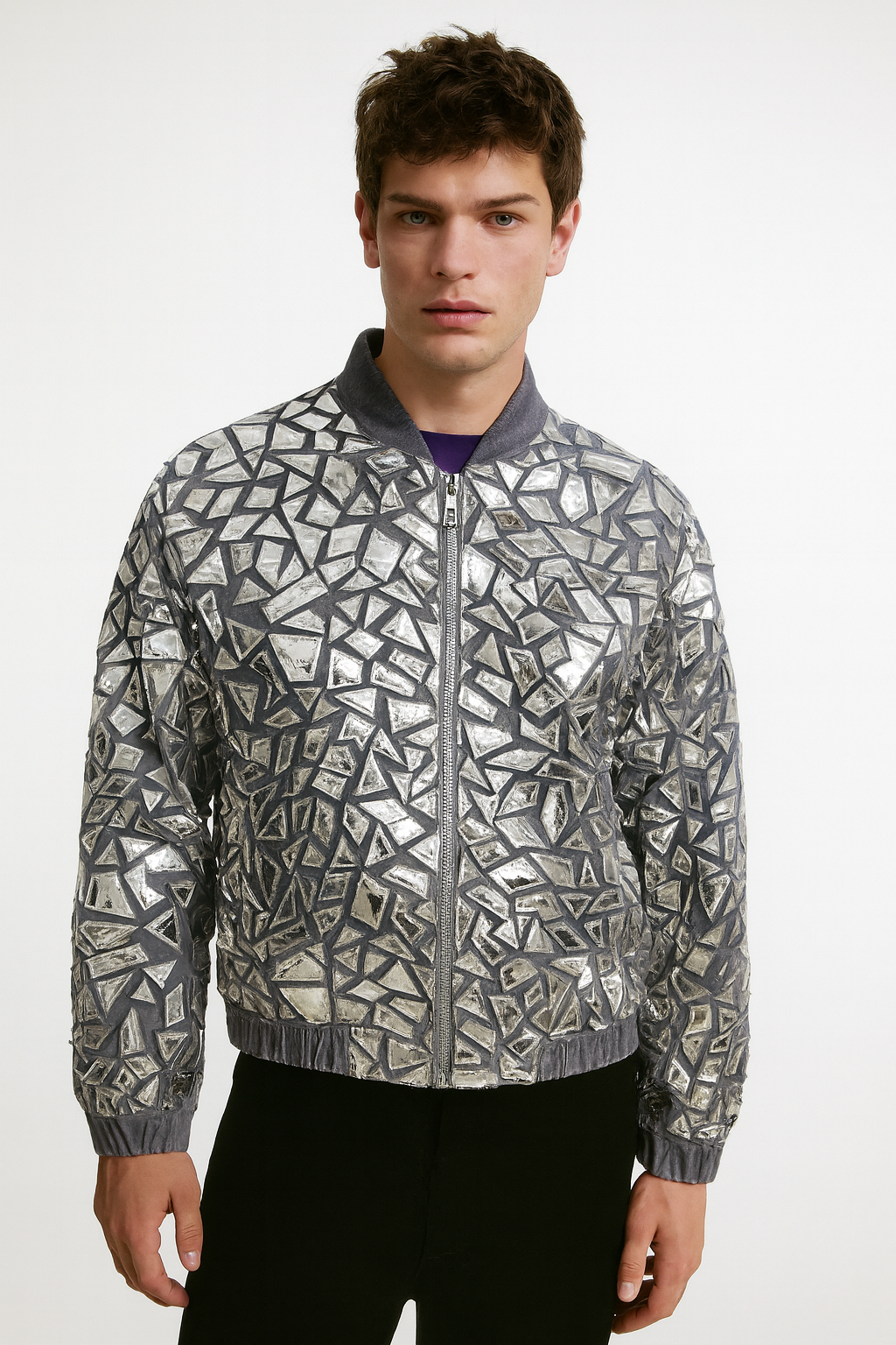 Silver Mirror Mosaic Bomber Jacket